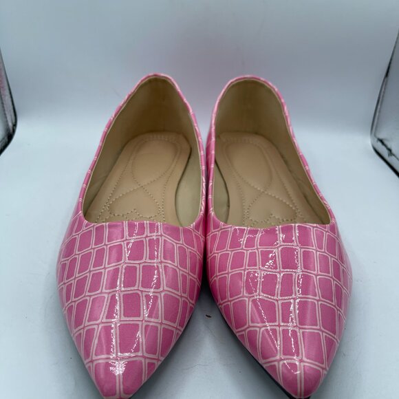 Pink Crocodile-Embossed Flats – Women’s Size ~10 (Approx. 10.5" Sole Length) - Picture 2 of 9